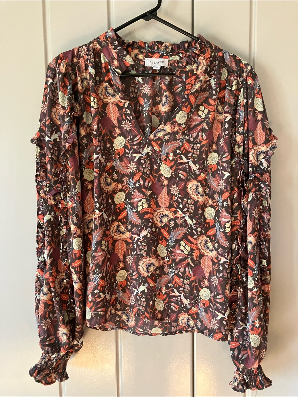 Evereve Brown Floral V-Neck Long Sleeve Blouse